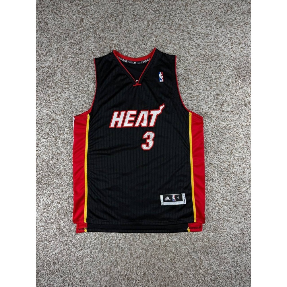 Miami Heat Jersey Men's XL Black NBA Basketball Adidas Dwyane Wade 3 Length +2